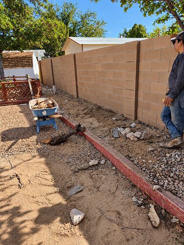 Backyard block wall construction in Albuquerque NM