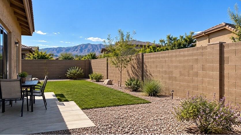 Cinder block wall in backyard in Albuquerque NM