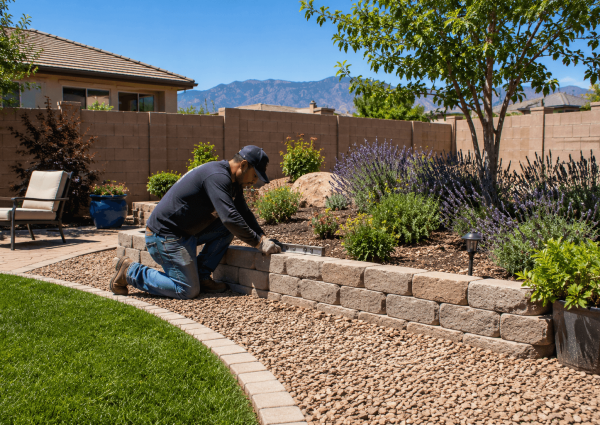 Contractor installing retaining wall in Albuquerque NM